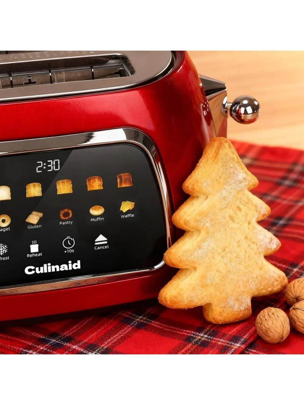 2 Slice Red Touch Screen Retro 1.5'' Extra Wide Slot Stainless Steel Toaster